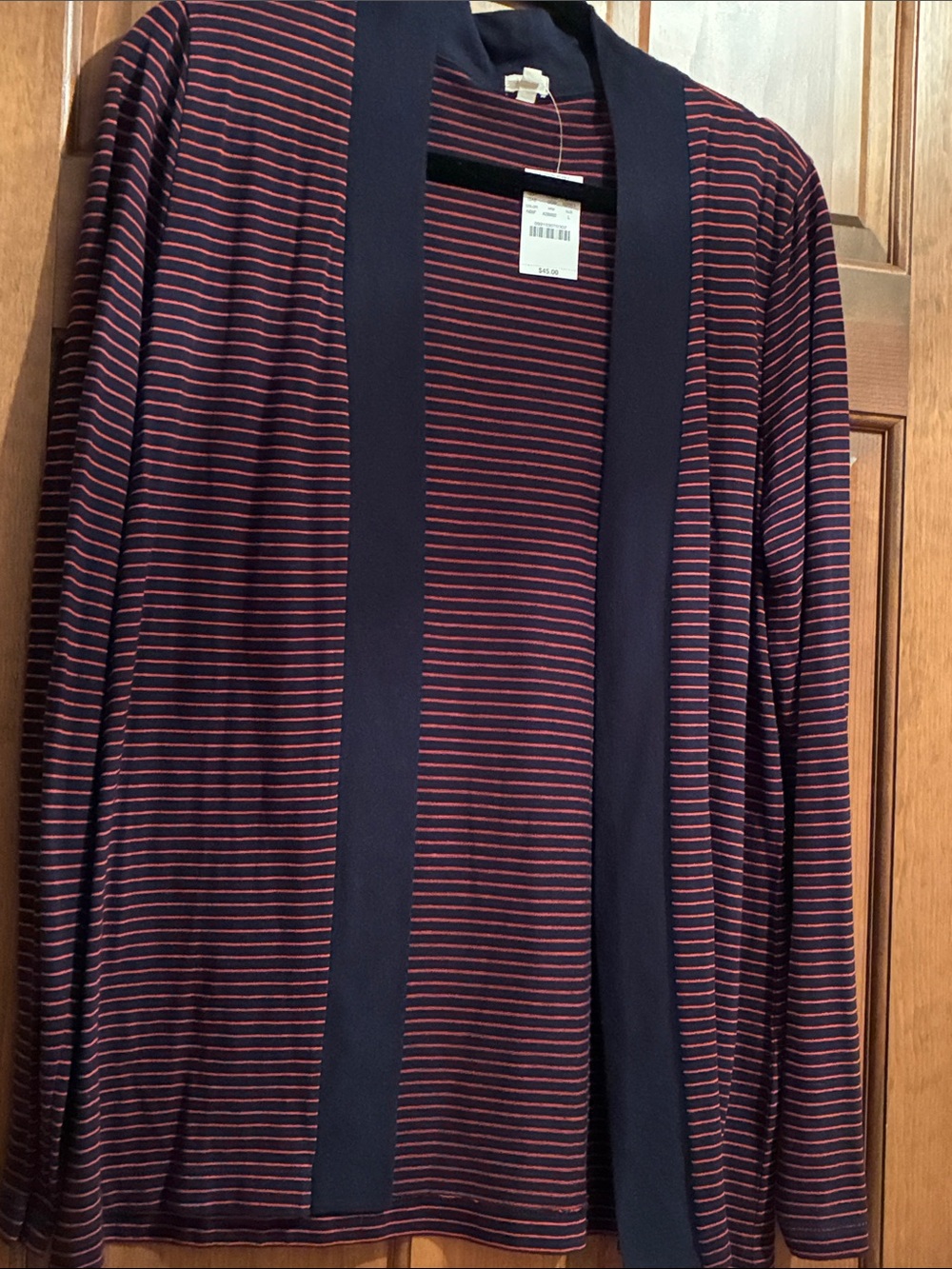 J. Crew Navy and Red Striped Open-Front Cardigan